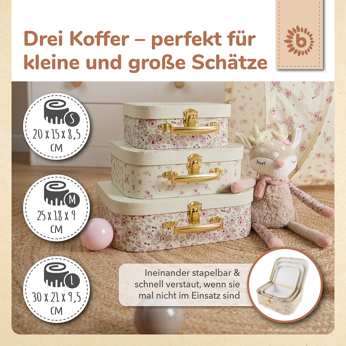 Set di 3 valigette Ella Vintage Flowers