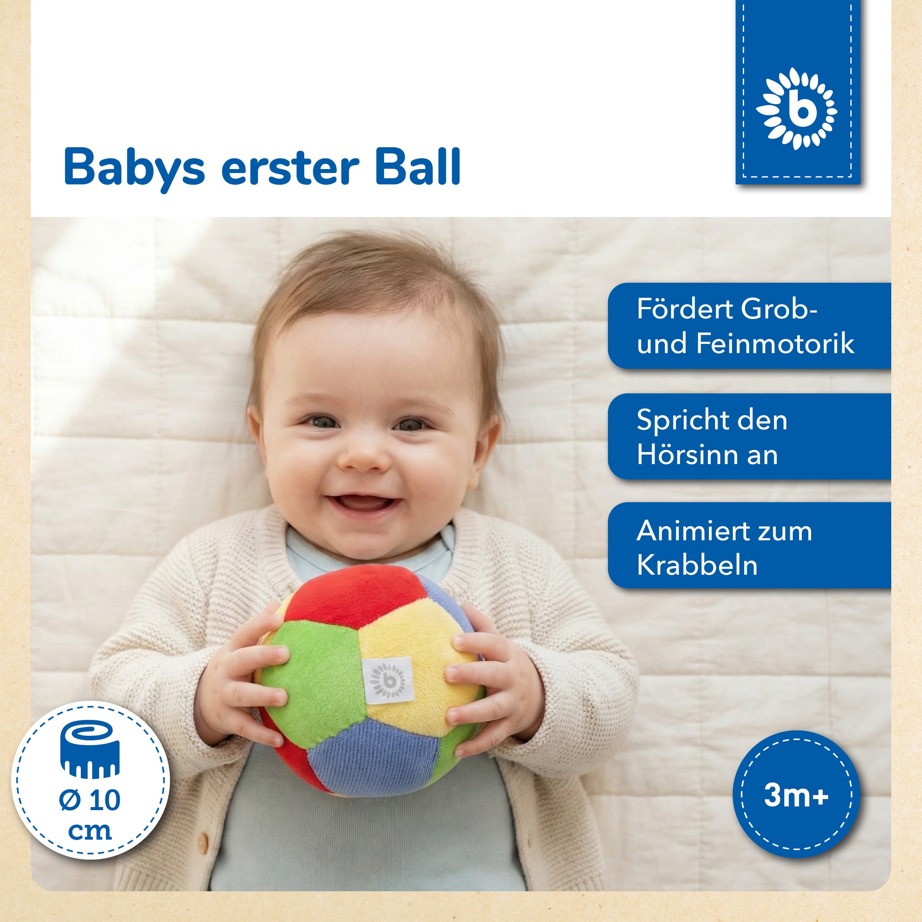 Balle en velours avec hochet - 10 cm