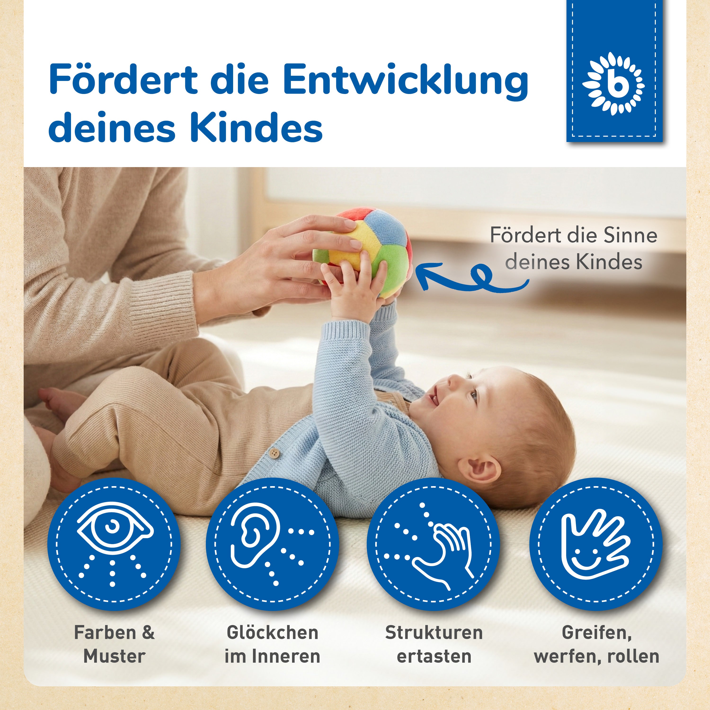 Balle en velours avec hochet - 10 cm