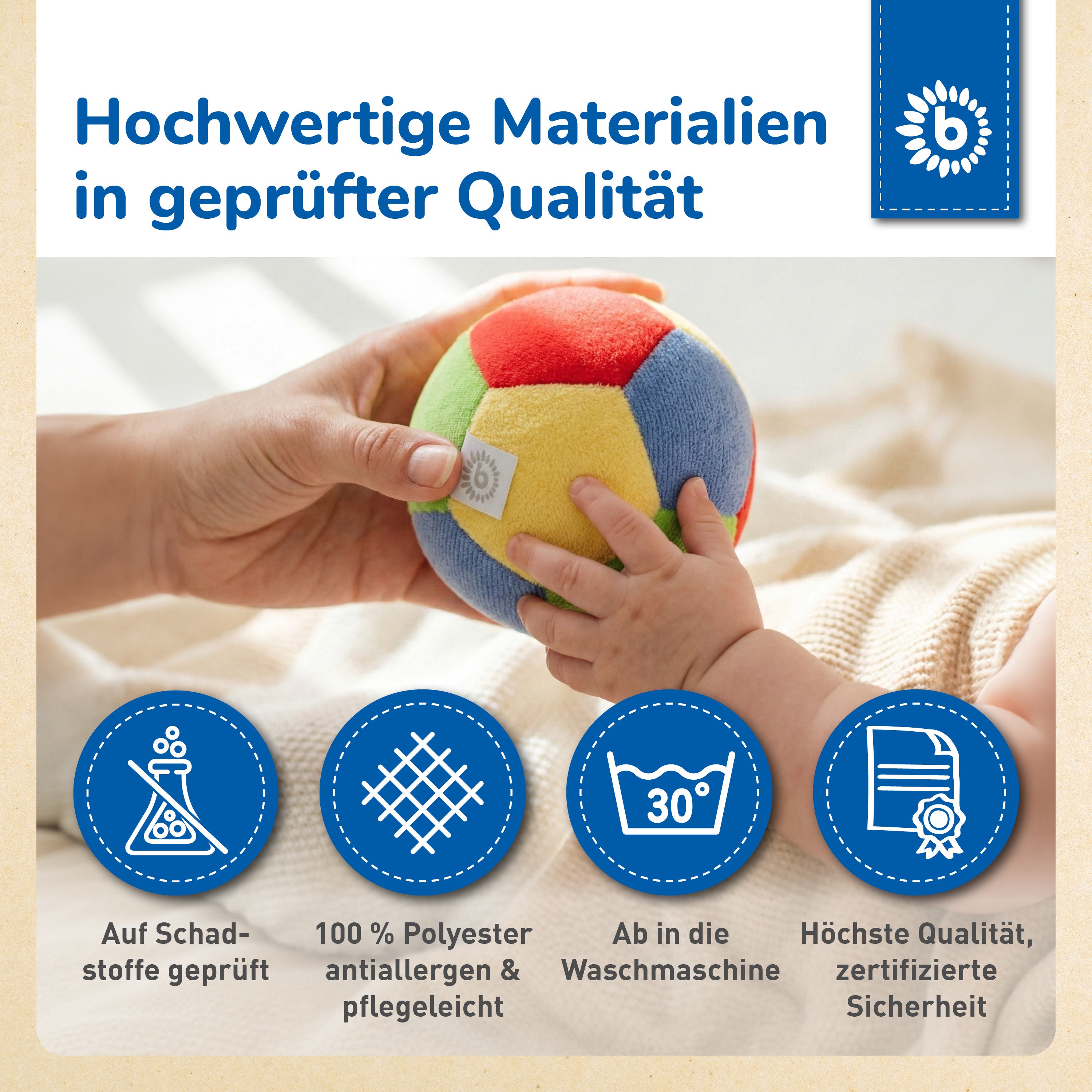 Balle en velours avec hochet - 10 cm