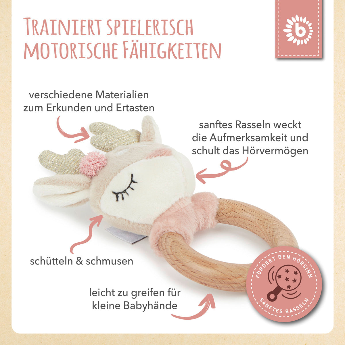 Anello da presa cerbiatta Ella con sonaglio