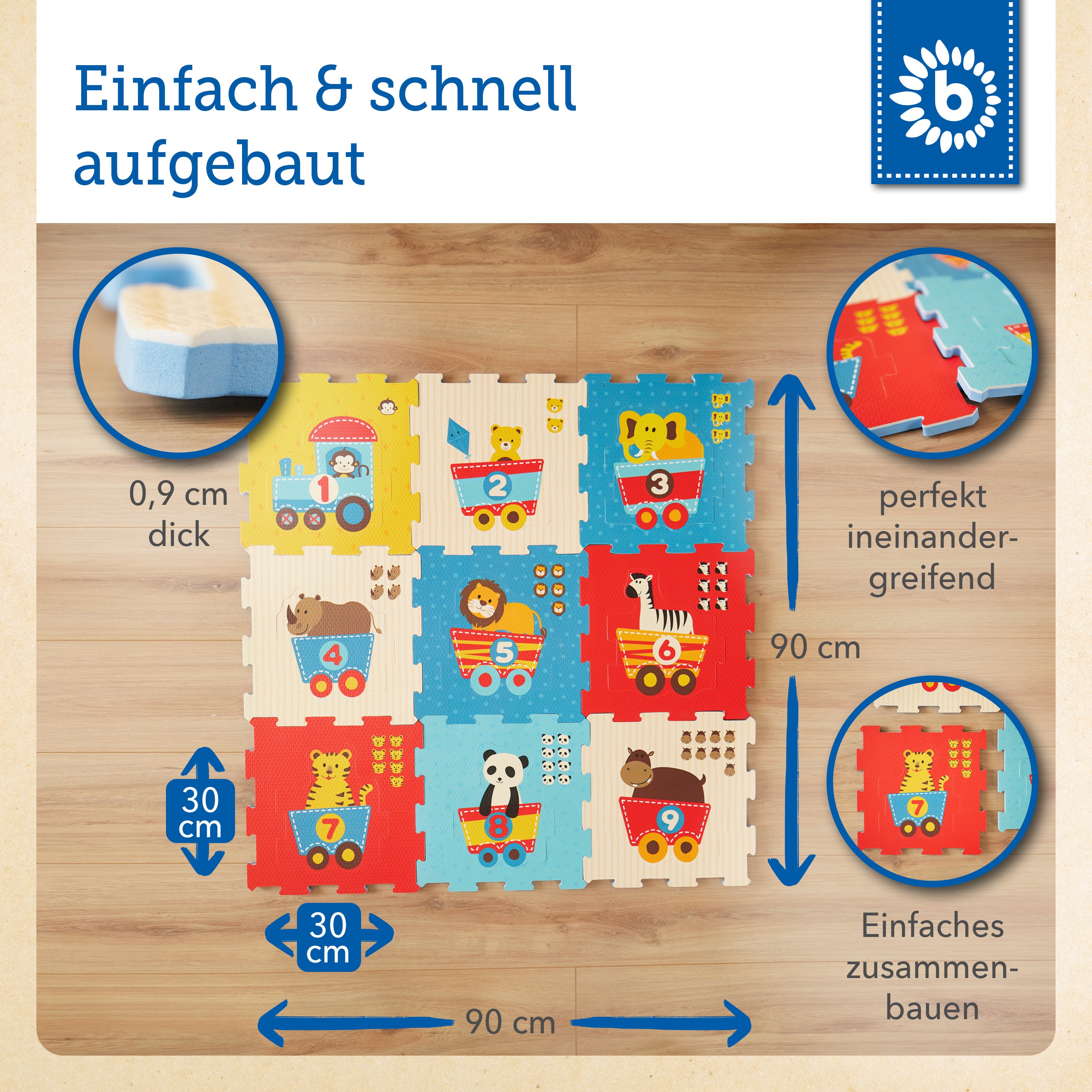 Tapis puzzle train d’animaux 18 pièces