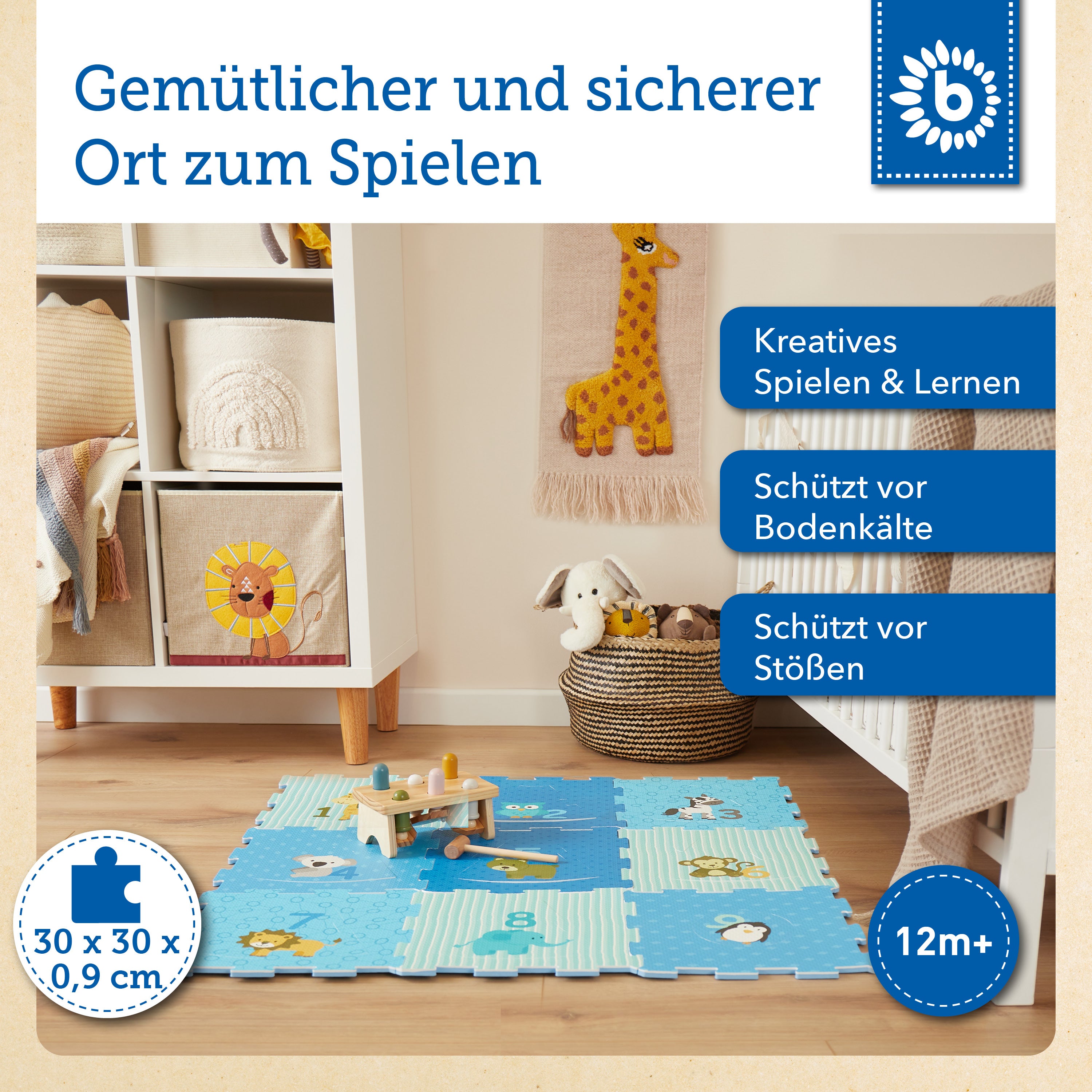 Tapis puzzle animaux bleu 18 pièces