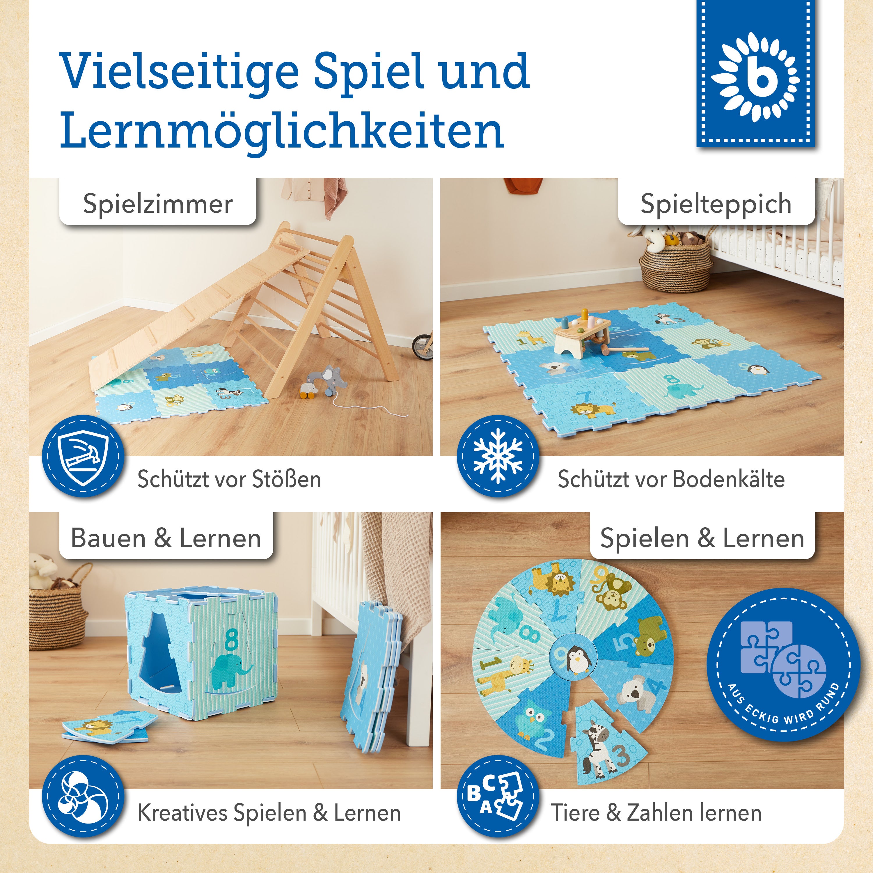 Tapis puzzle animaux bleu 18 pièces
