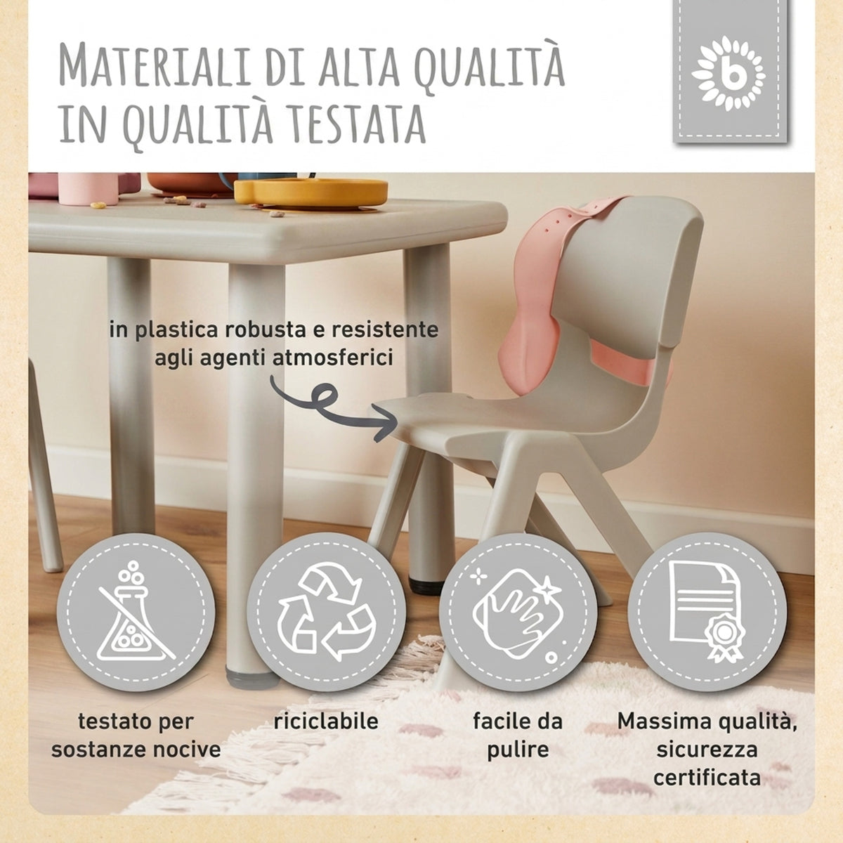 1x Kindertisch & 4x Kinderstuhl Silver - IT Infographic