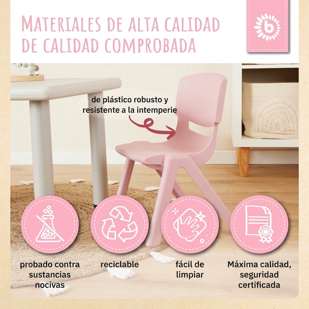 1x Kindertisch Silver & 4x Kinderstuhl Dreamy Rose - ES Infographic