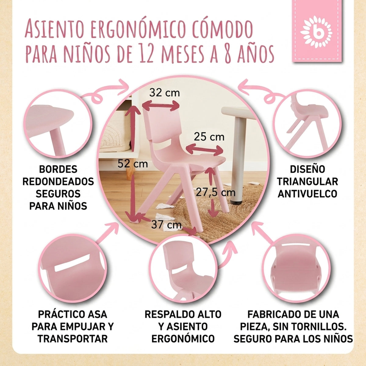1x Kindertisch Silver & 4x Kinderstuhl Dreamy Rose - ES Infographic