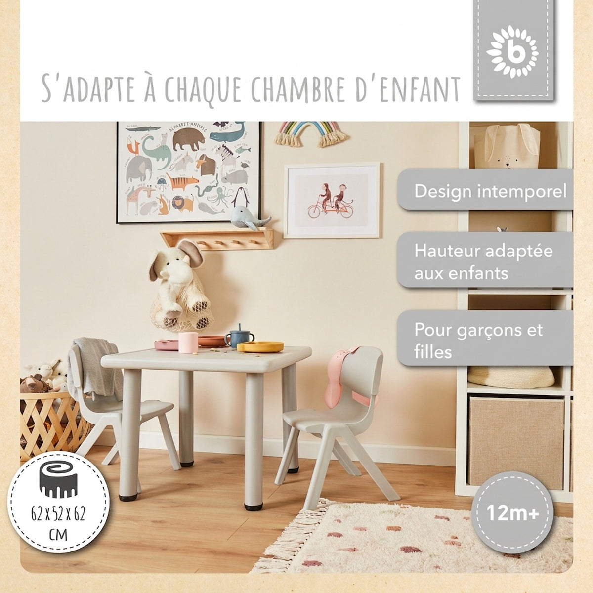 1x Kindertisch Silver + 4x Kinderstuhl Hazy Blue - FR Infographic