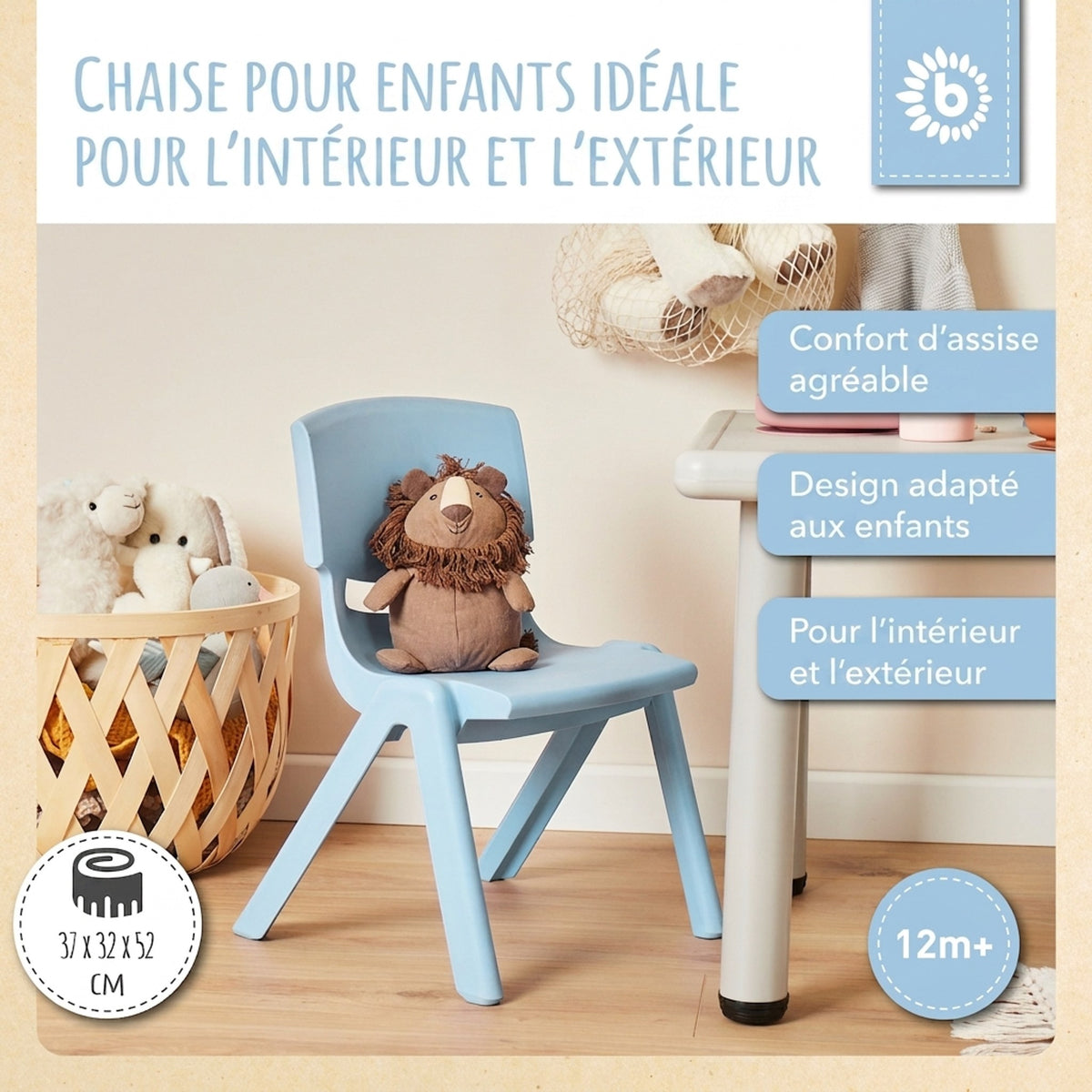 1x Kindertisch Silver + 4x Kinderstuhl Hazy Blue - FR Infographic