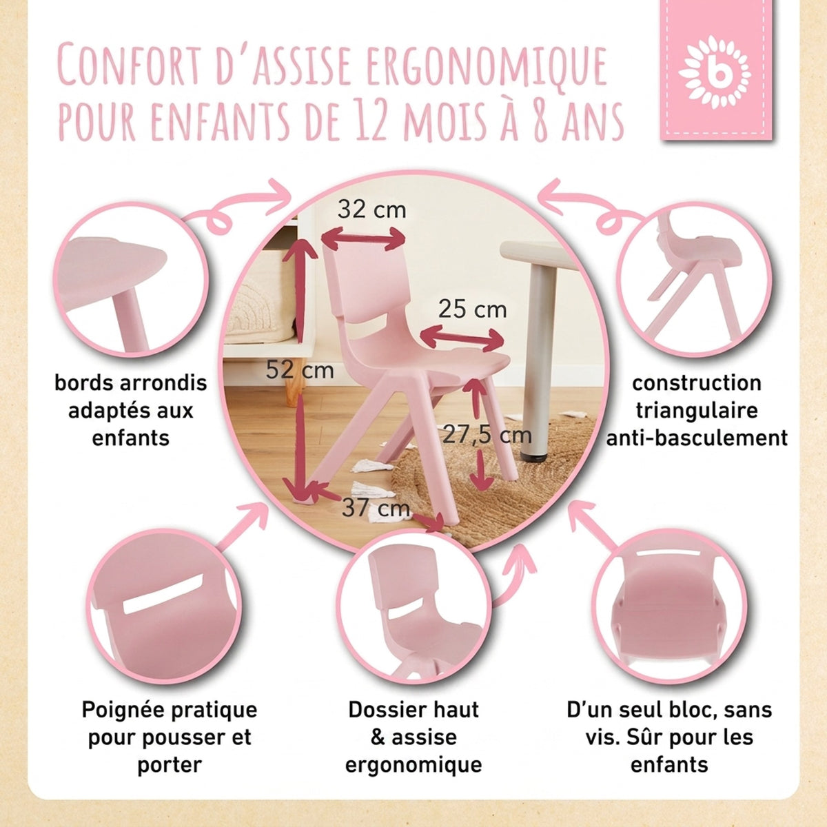 1x Kindertisch Silver & 2x Kinderstuhl Dreamy Rose - FR Infographic