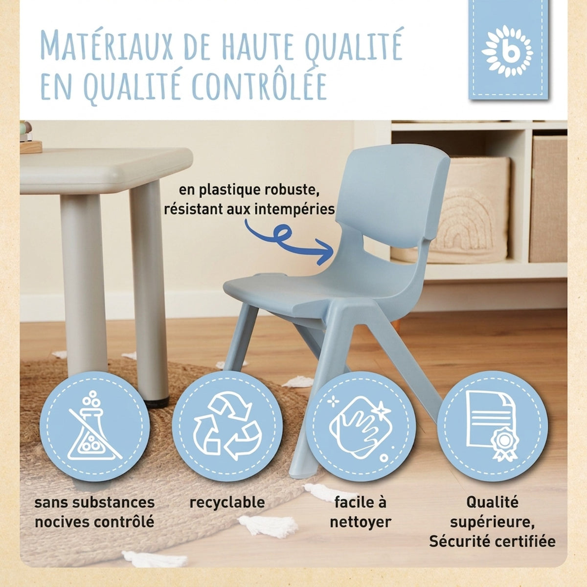 1x Kindertisch Silver + 2x Kinderstuhl Hazy Blue - FR Infographic