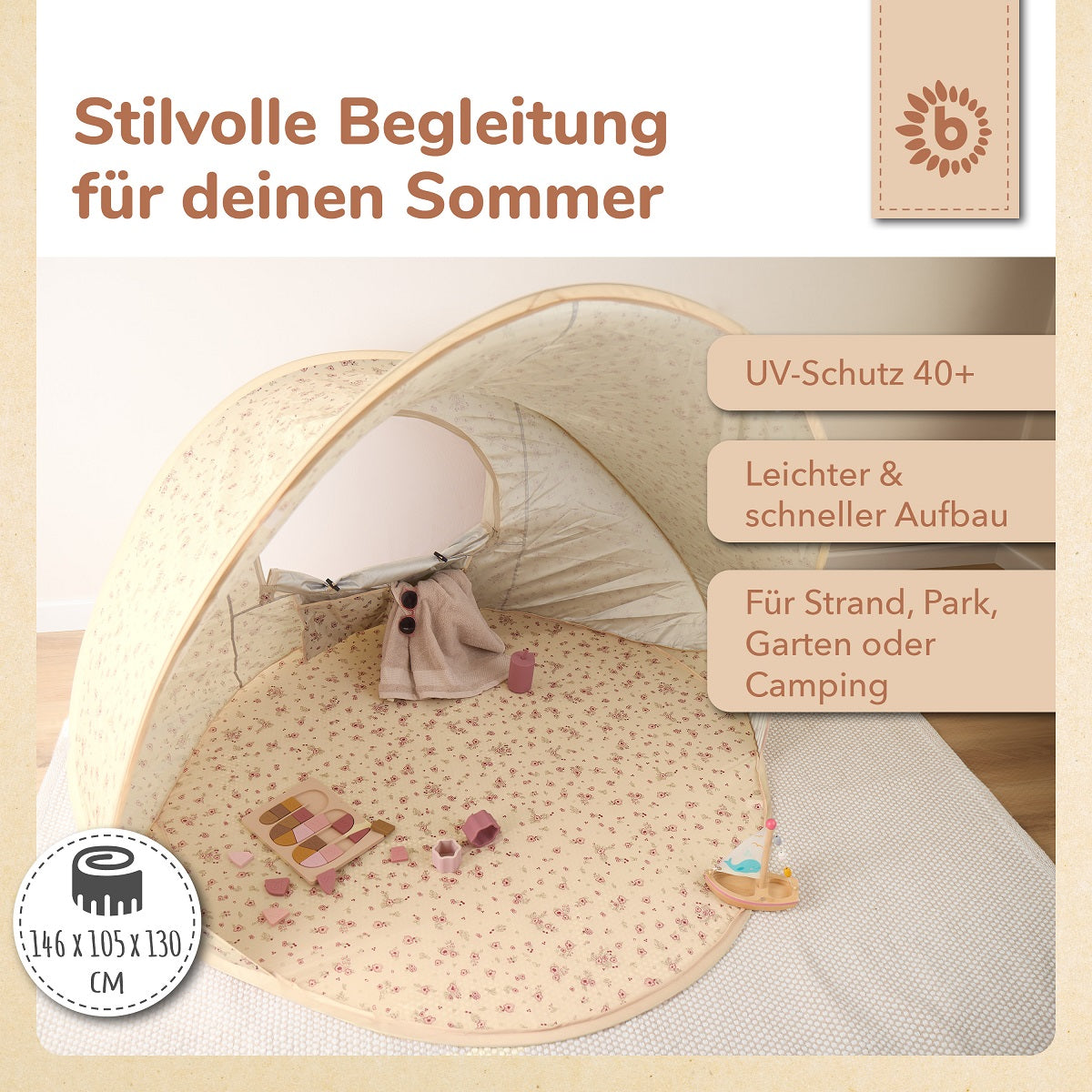 TENTE DE PLAGE POP UP VINTAGE FLOWERS