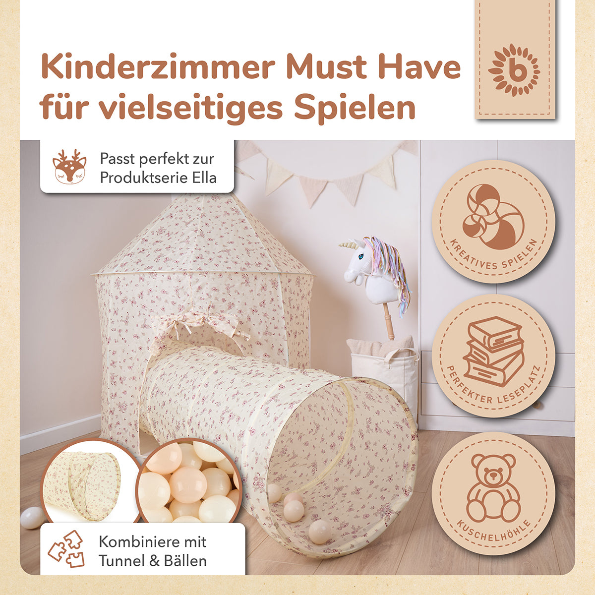 Tente de jeu pop-up Vintage Flowers