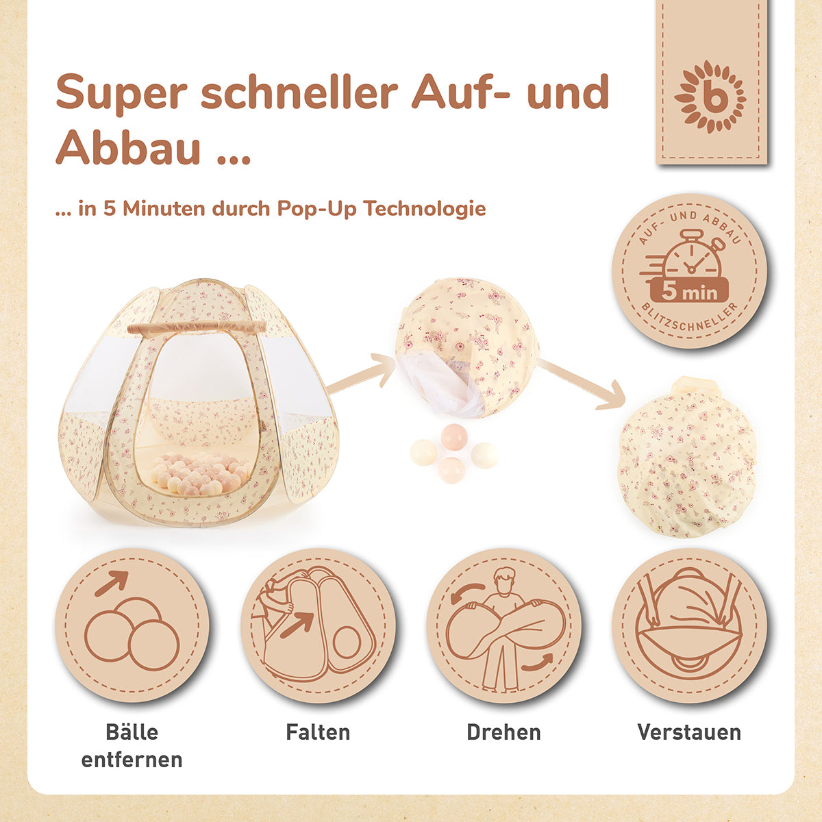 Tenda gioco Pop Up e piscina di palline Vintage Flowers con 50 palline