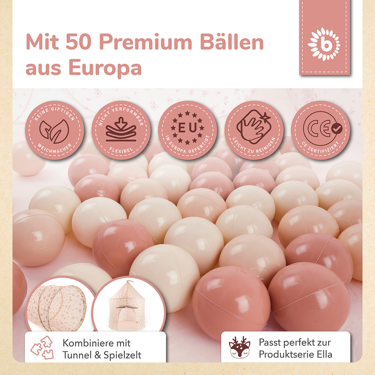 Tente de jeu pop-up et piscine à balles Dreamy Flowers avec 50 balles