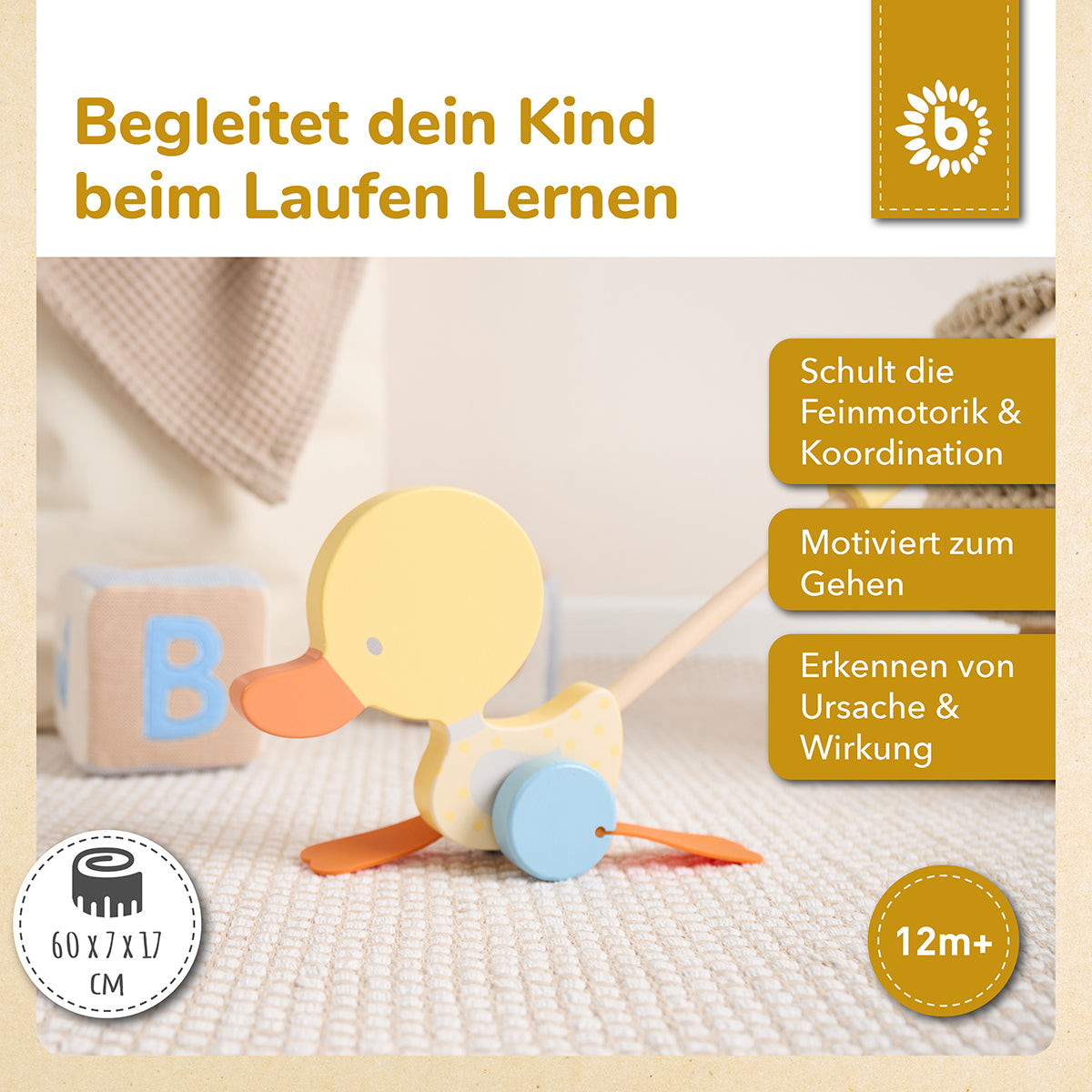 Bâton à pousser canard qui se dandine jaune