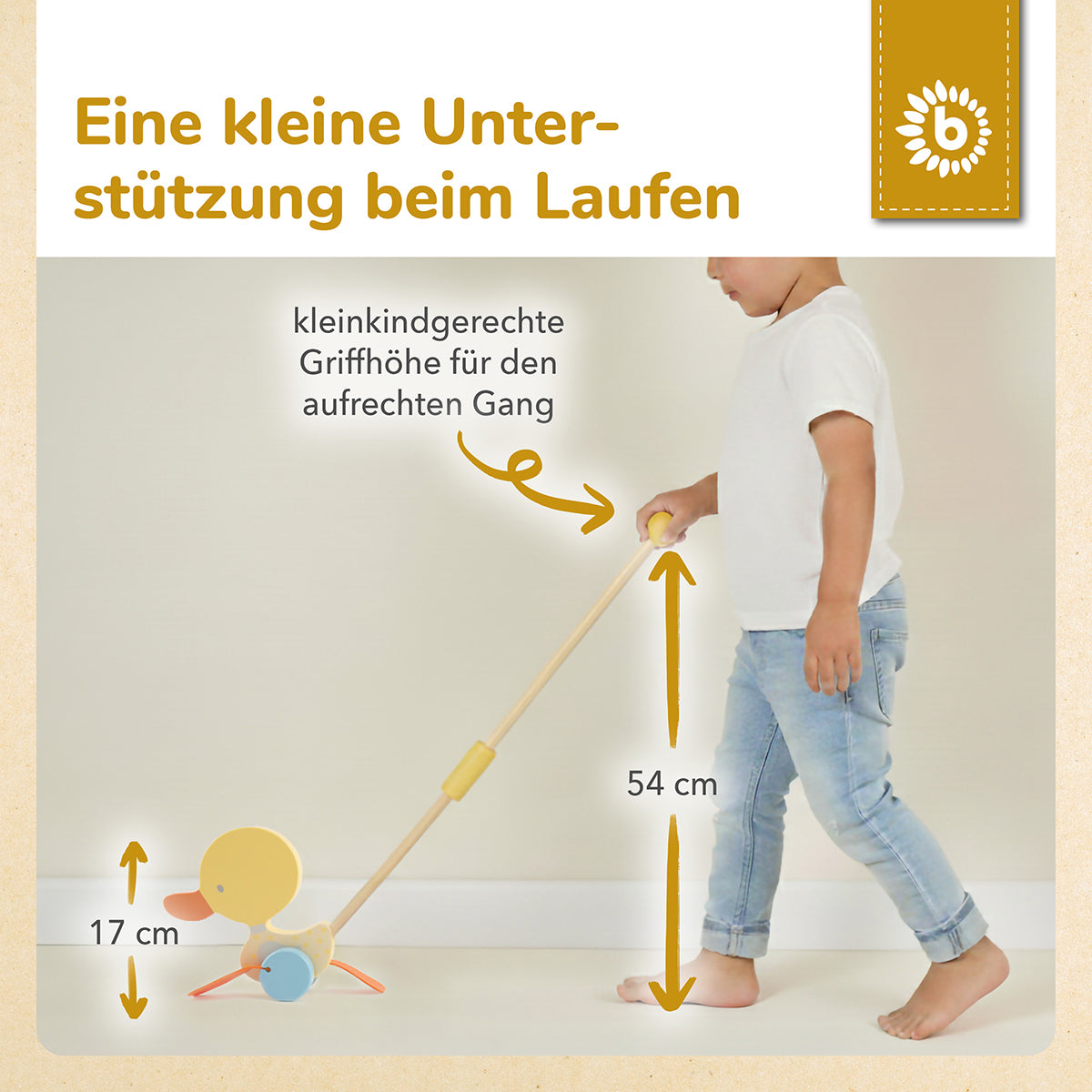 Bâton à pousser canard qui se dandine jaune