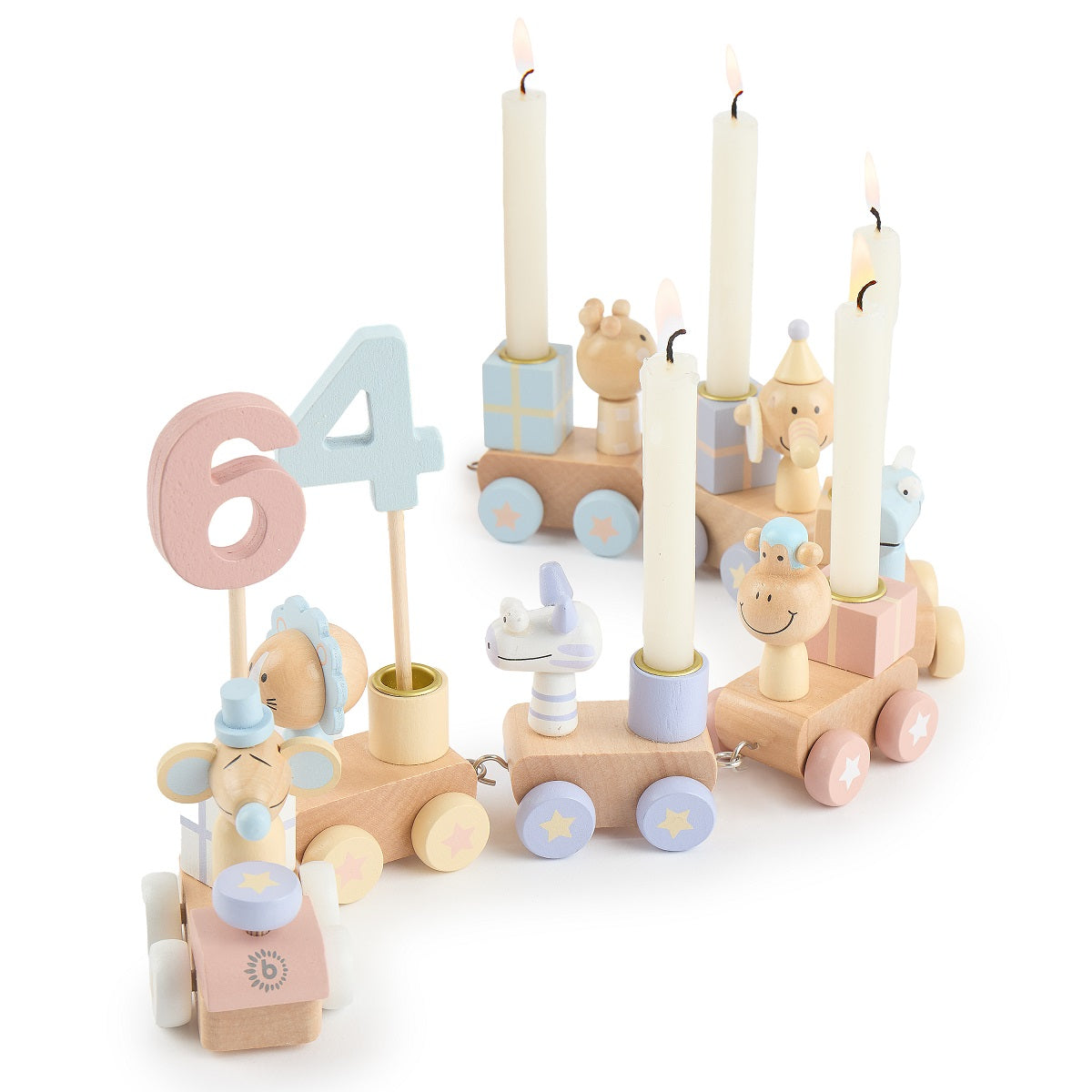 Train d'anniversaire en bois Candy 0-99 ans avec 6 bougies