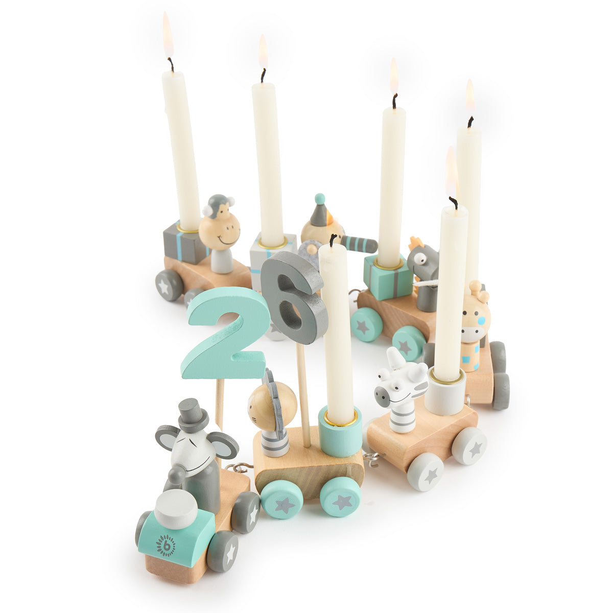 Train d'anniversaire en bois scandinave 0-99 ans avec 6 bougies
