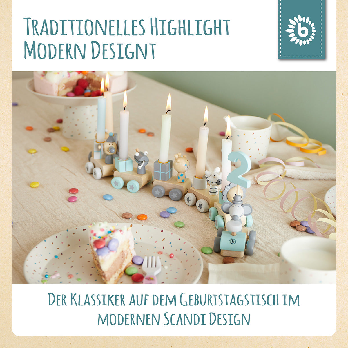 Trenino di compleanno in legno scandinavo 0-99 anni