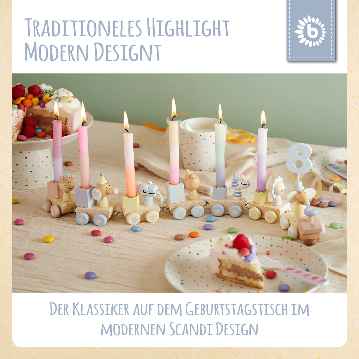 Trenino di compleanno in legno Candy 0-99 anni con 6 candele