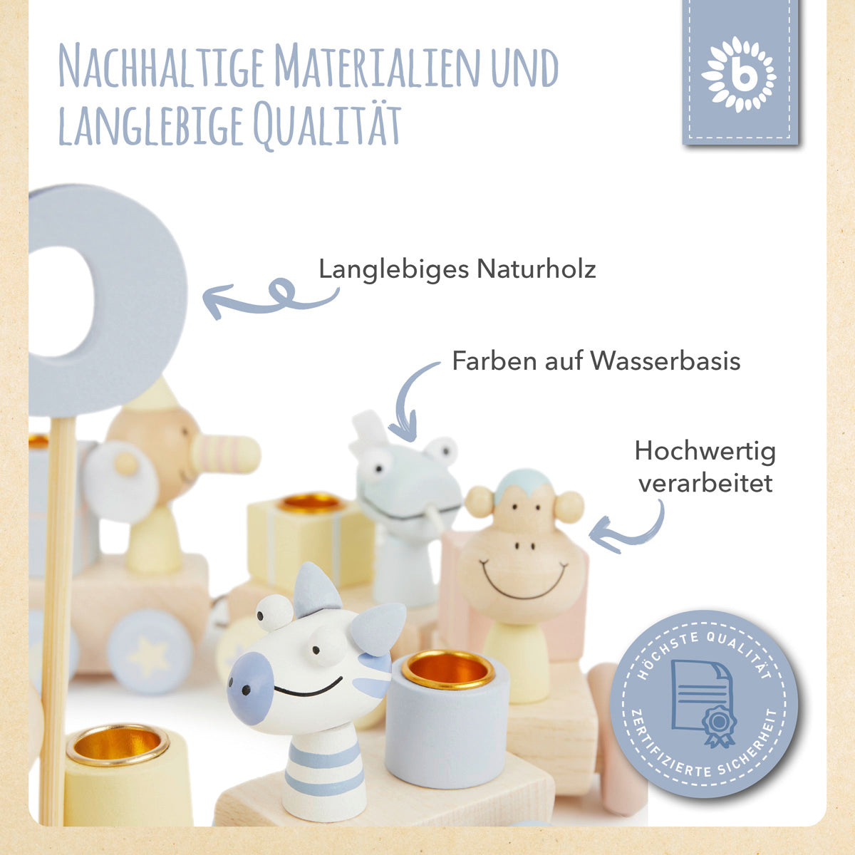 Trenino di compleanno in legno Candy 0-99 anni con 6 candele