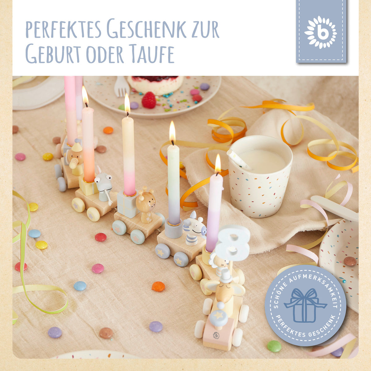 Trenino di compleanno in legno Candy 0-99 anni con 6 candele