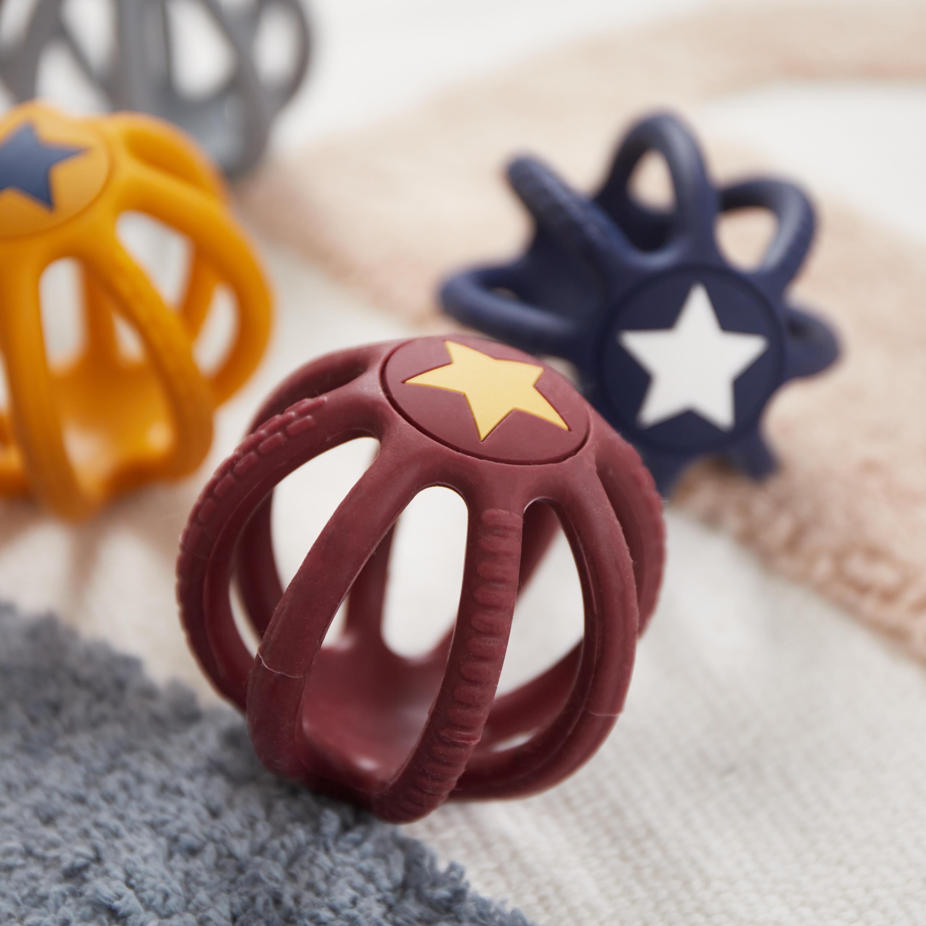 Set de 2 balles en silicone à mordiller & à saisir Rosy Sky