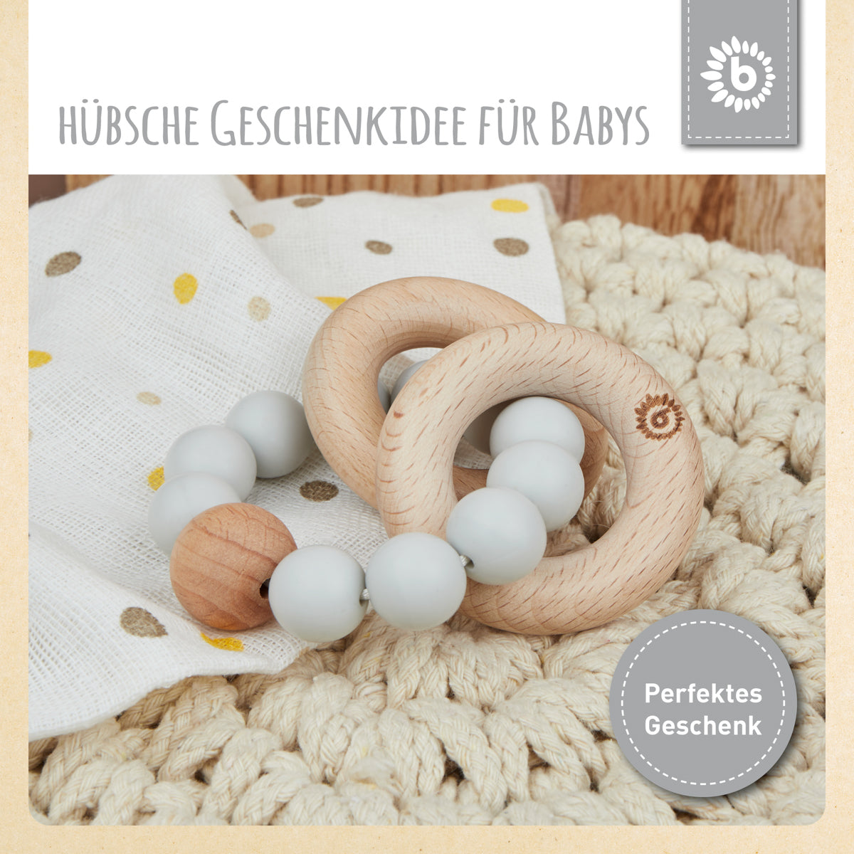 Anello da dentizione con catenella in silicone silver