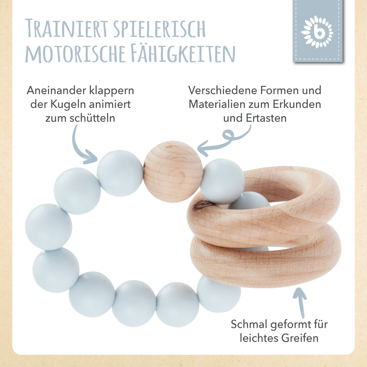 Anello da dentizione con catenella in silicone hazy blue