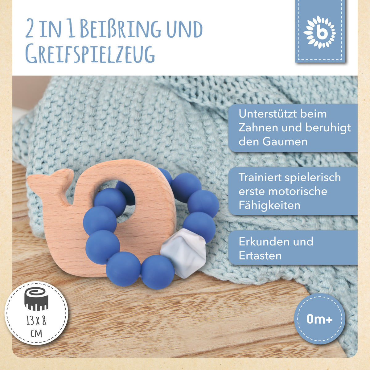 Anello da dentizione Balena con catenella in silicone