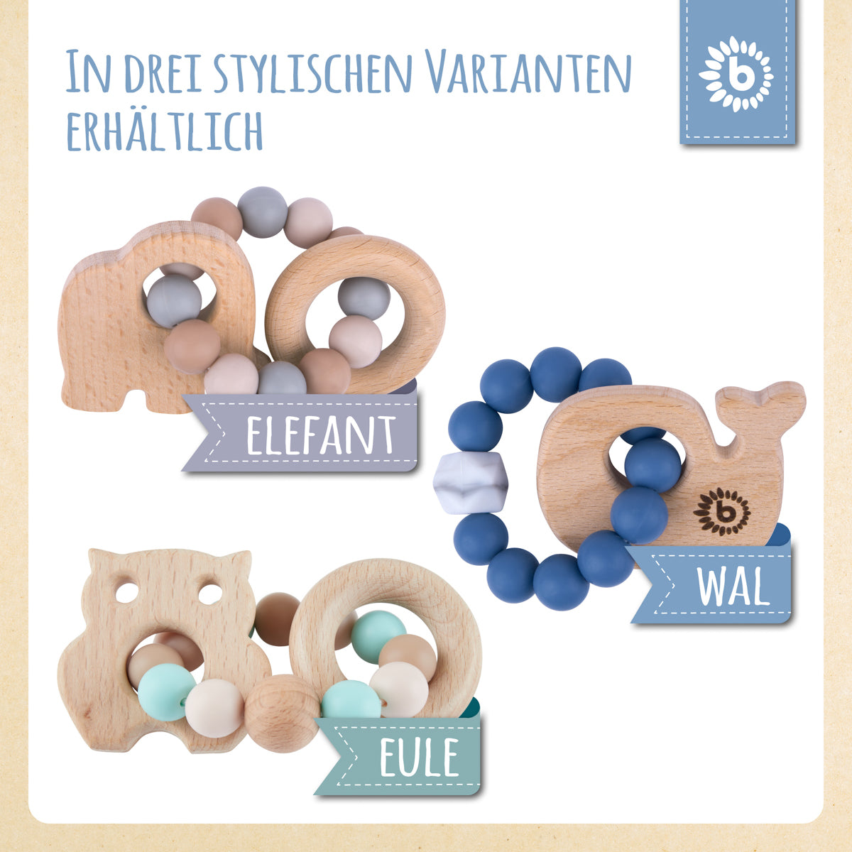 Anello da dentizione Balena con catenella in silicone