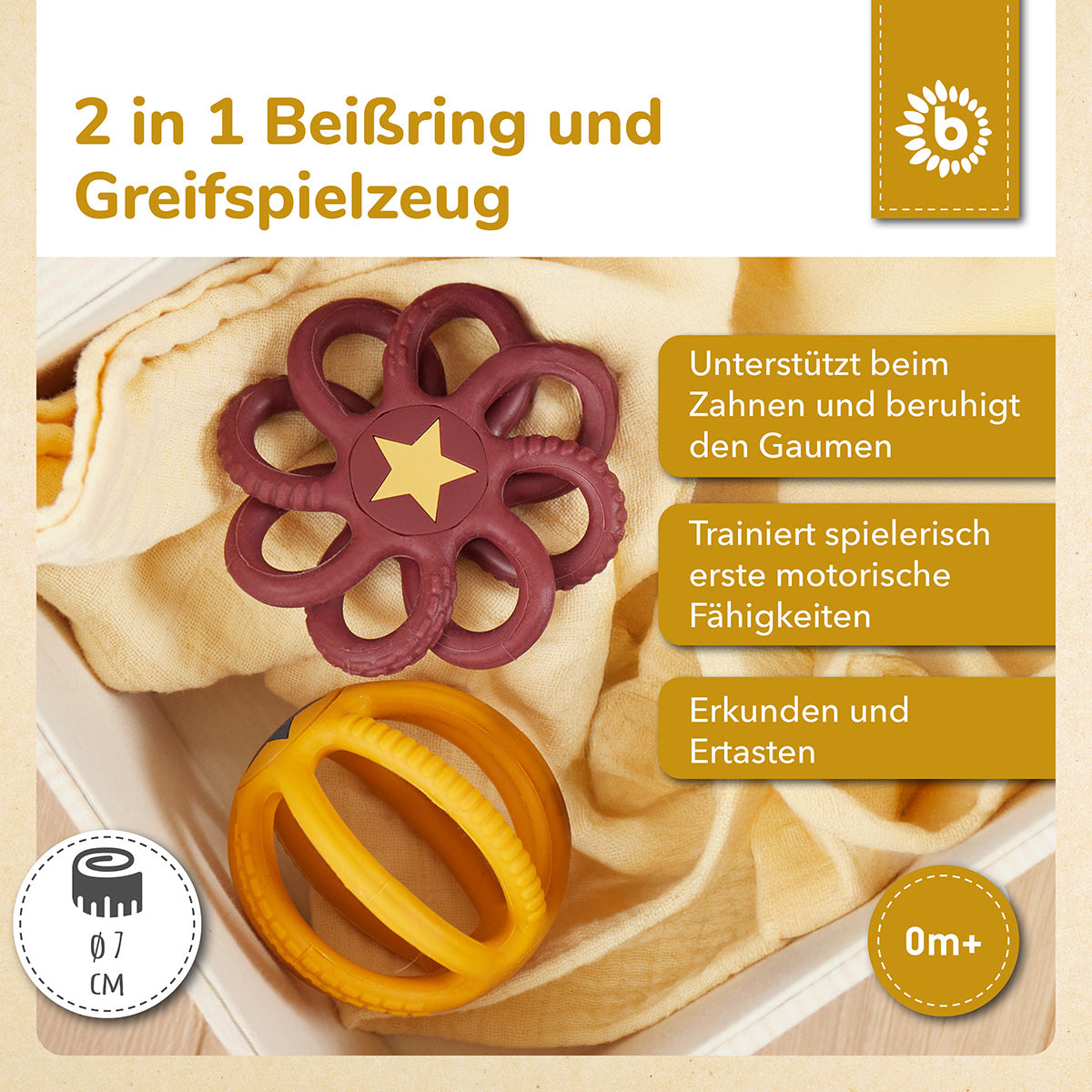 Set de 2 balles de préhension & d’anneau de dentition en silicone Sunset