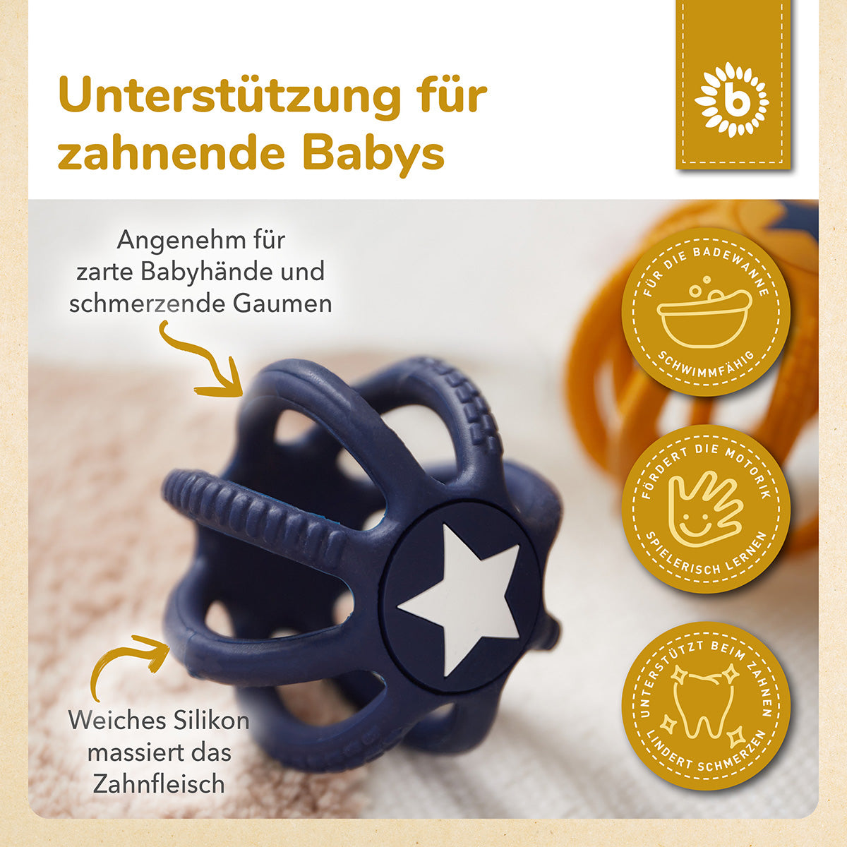 Set de 2 balles en silicone à mordiller & à saisir Sun & Sky