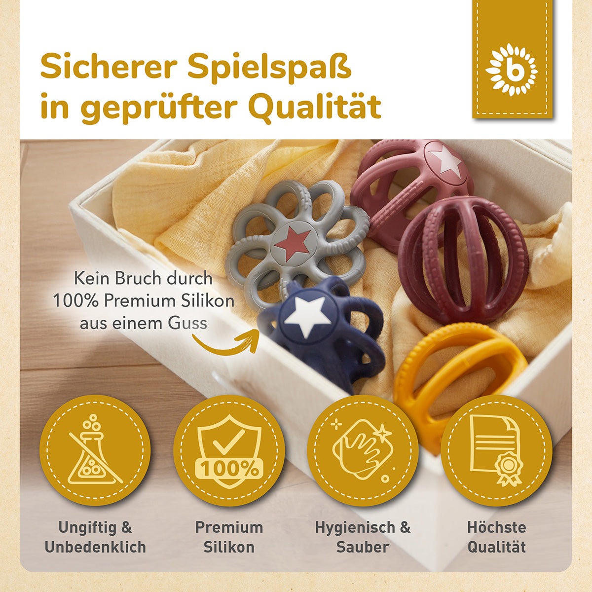 Set de 2 balles en silicone à mordiller & à saisir Sun & Sky