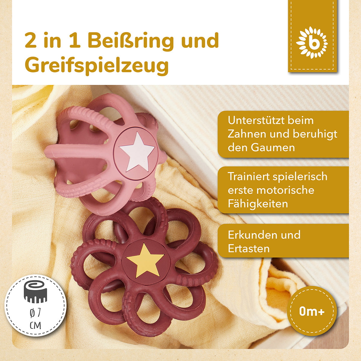 Set de 2 balles en silicone à mordiller & à saisir Rosy Sky