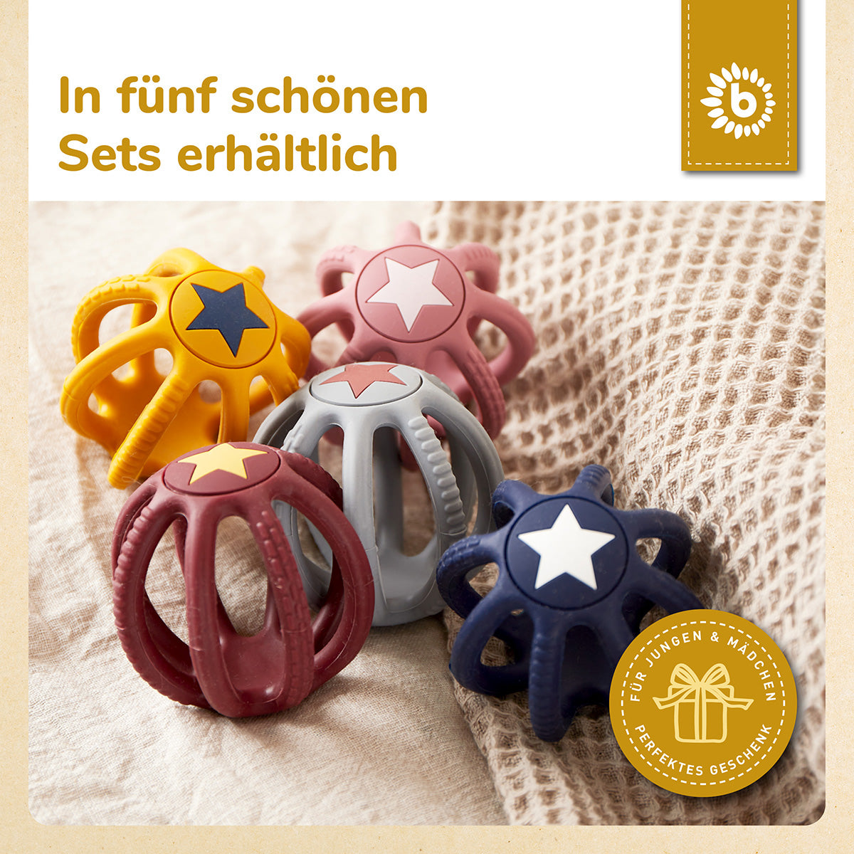 Set de 2 balles en silicone à mordiller & à saisir Rosy Sky