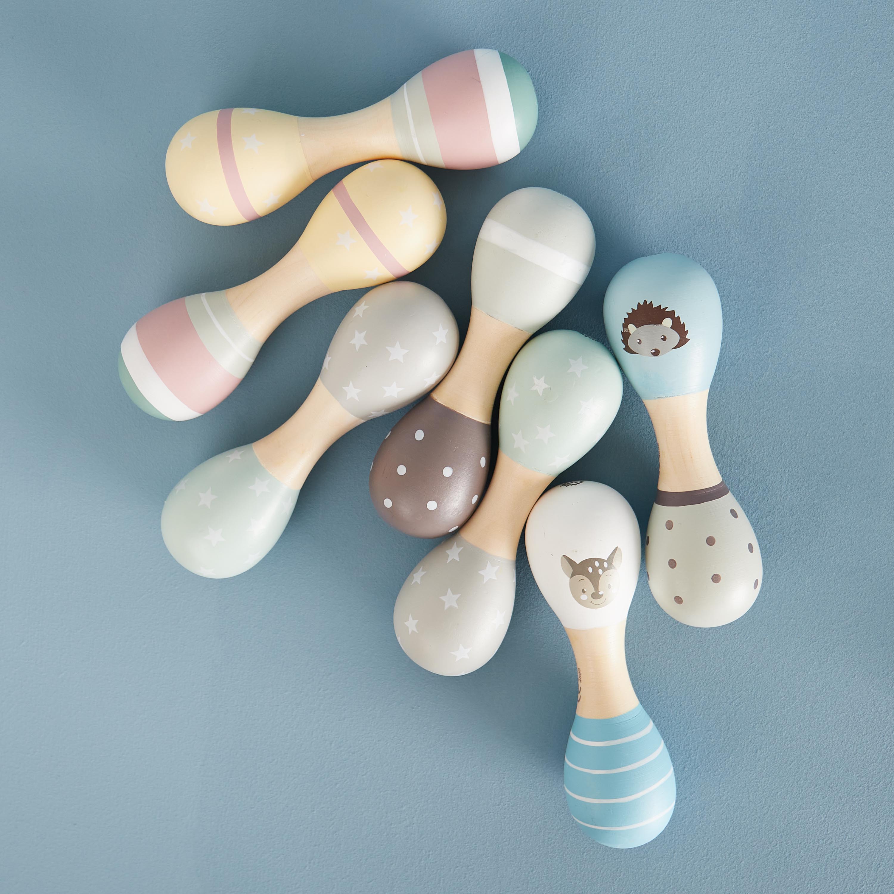 Hochets haltères lot de 2 animaux de la forêt