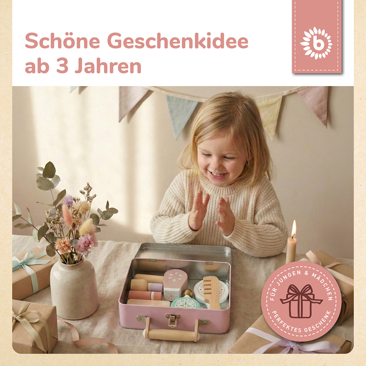 Schminkkoffer für Kinder – Beauty-Spielset aus Holz im Metallkoffer, 8-teilig