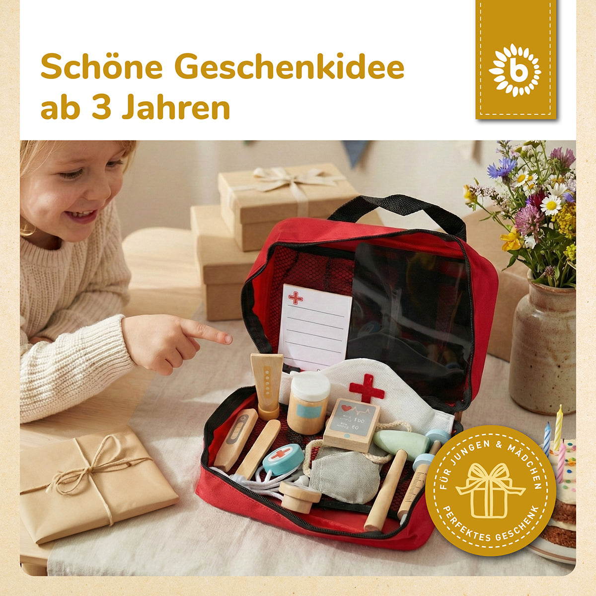 Arzttasche Kinder – Doktor-Spielset aus Holz, 12-teilig