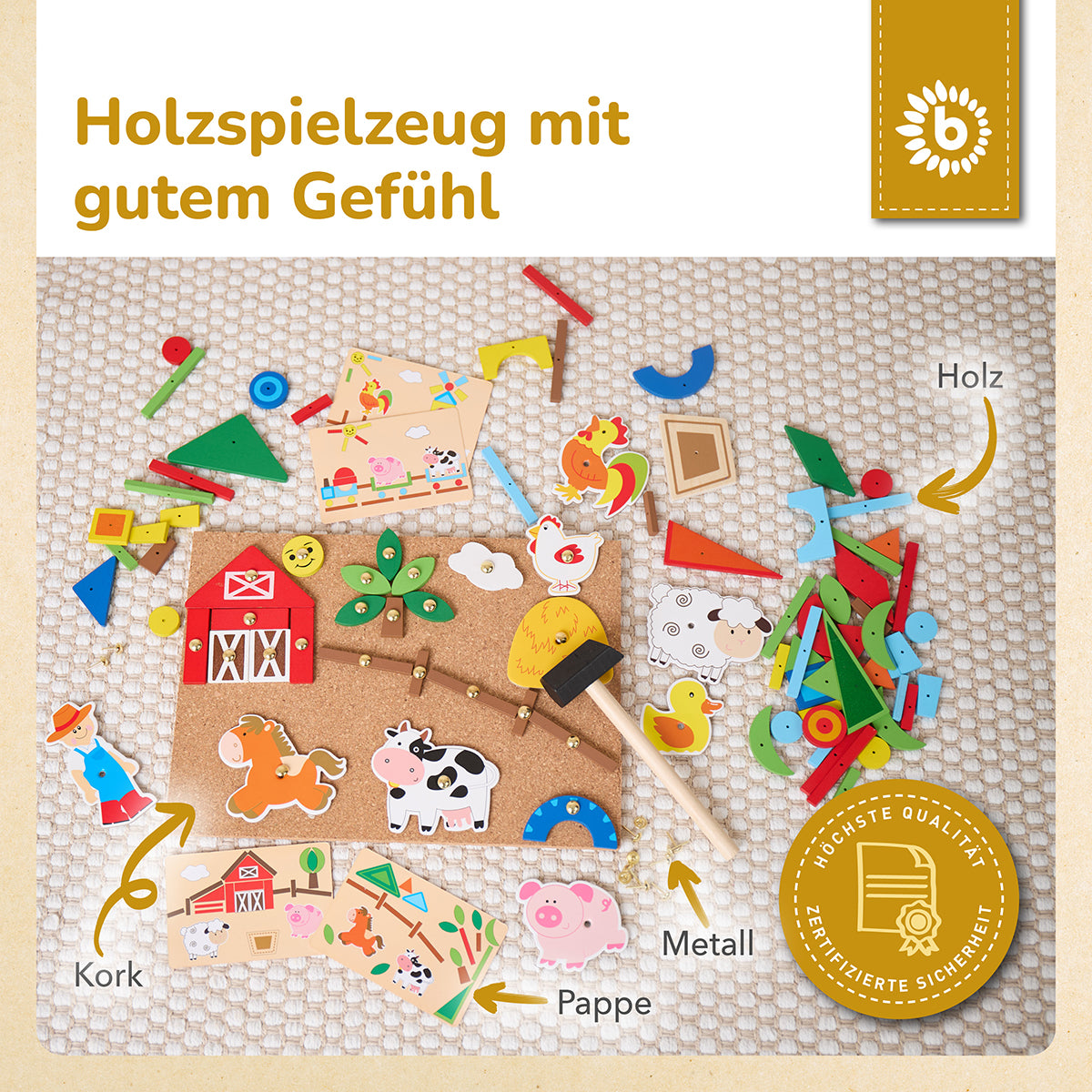 Hämmerchenspiel – Nagelspiel mit Korkplatte – Bauernhof, 174 Teile