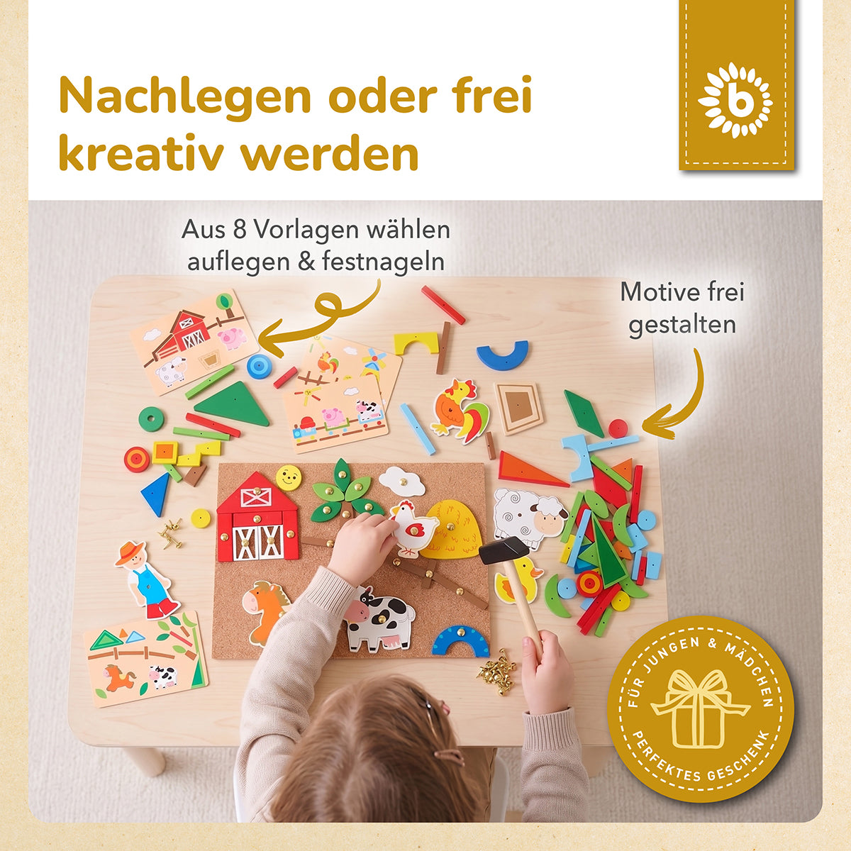 Hämmerchenspiel – Nagelspiel mit Korkplatte – Bauernhof, 174 Teile
