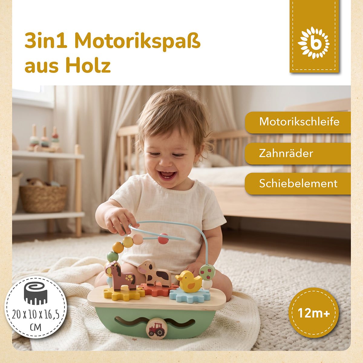 Motorikschleife aus Holz – Multi-Activity ab 1 Jahr – Bauernhof