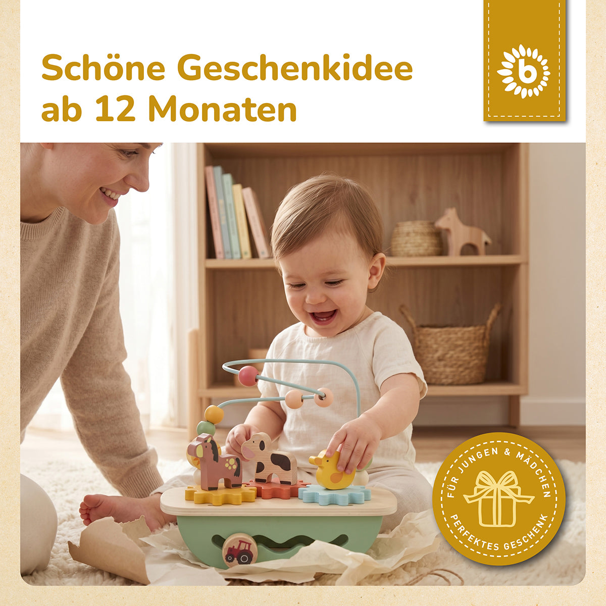Motorikschleife aus Holz – Multi-Activity ab 1 Jahr – Bauernhof