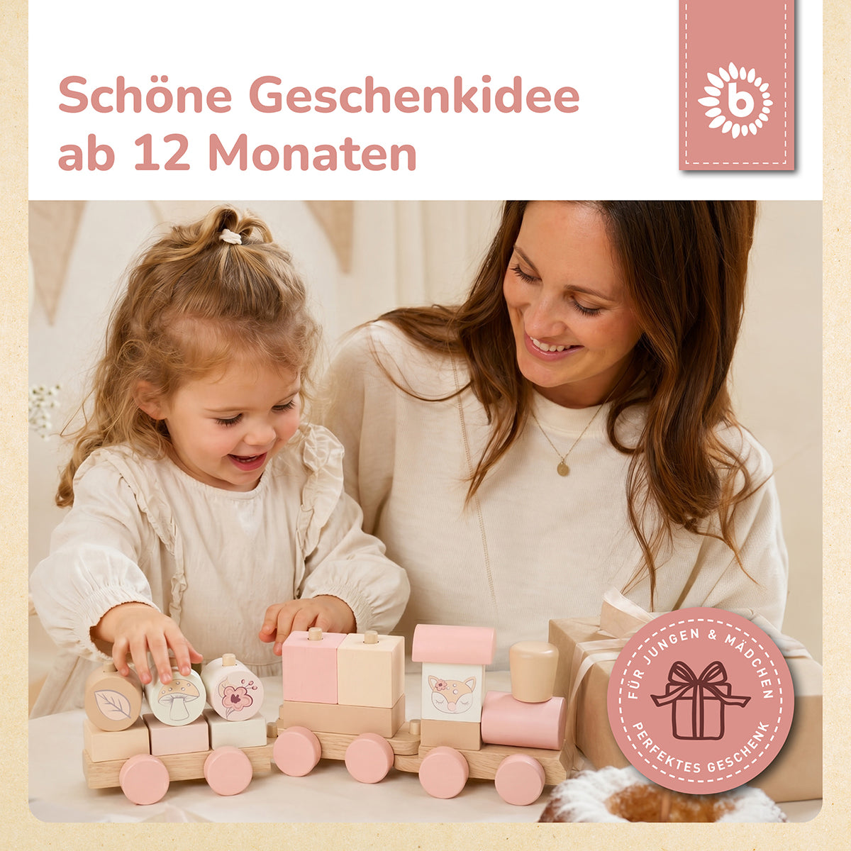 Holzzug – Steck- & Stapelzug mit Lok und 2 Waggons – Ella
