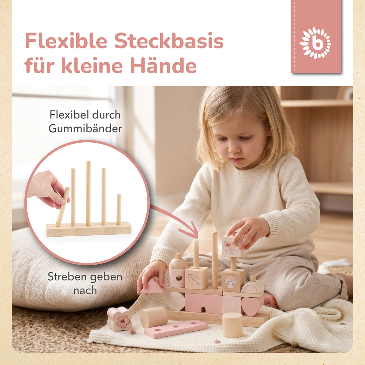 Stapelhaus aus Holz – Steckspiel mit 17 Bausteinen – Ella