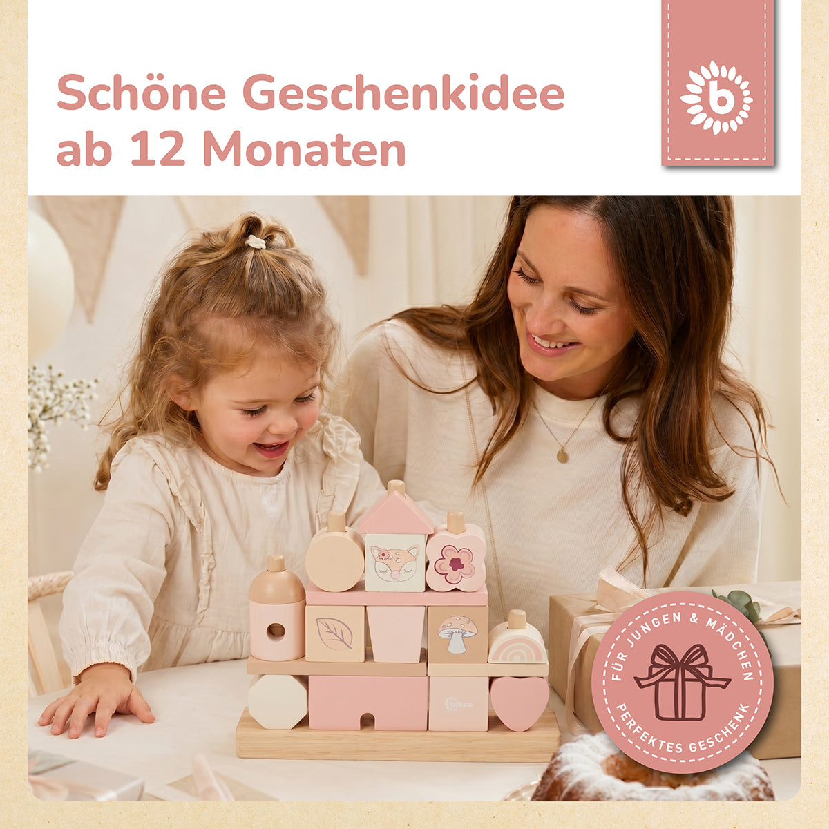Stapelhaus aus Holz – Steckspiel mit 17 Bausteinen – Ella