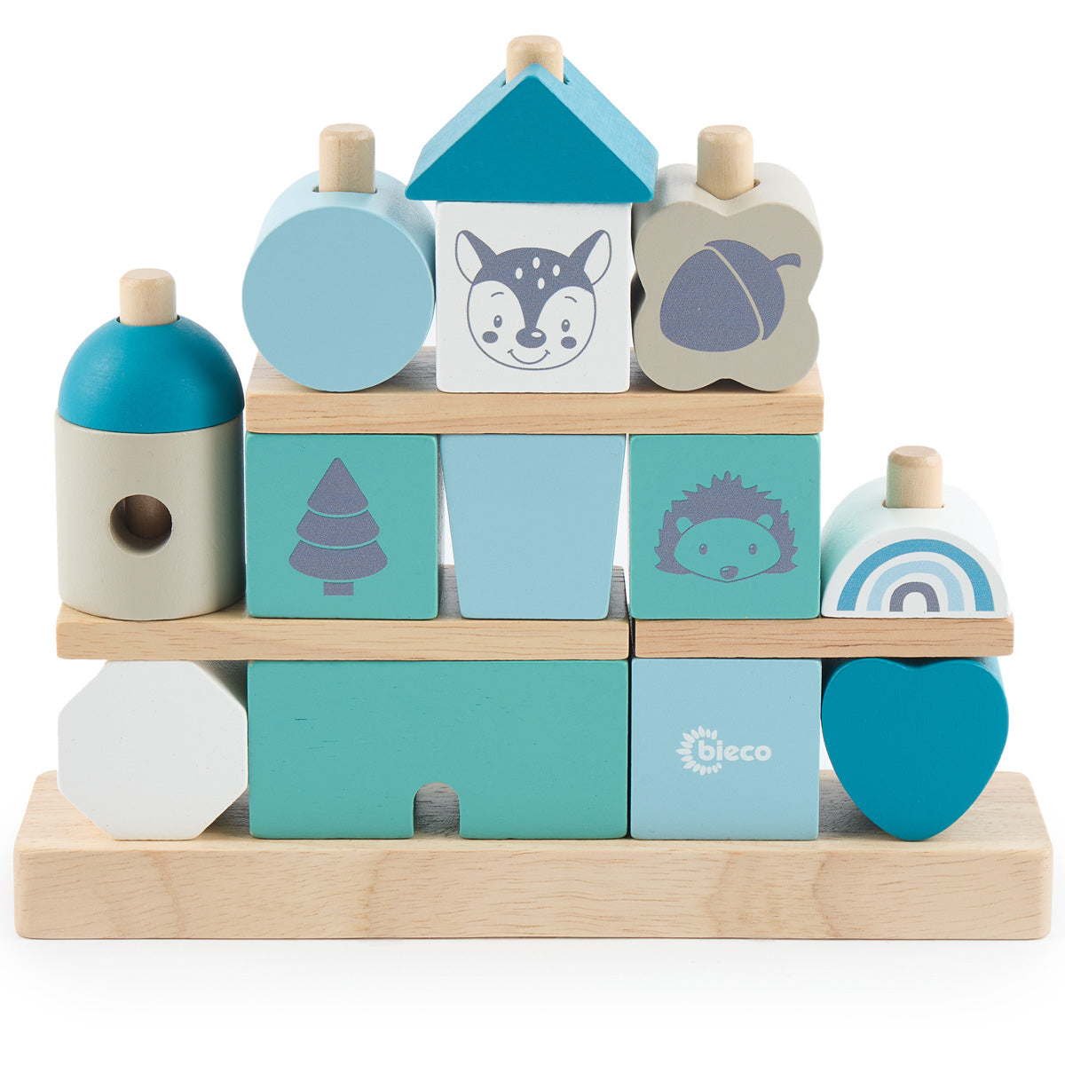 Stapelhaus aus Holz – Steckspiel mit 17 Bausteinen – Scandi