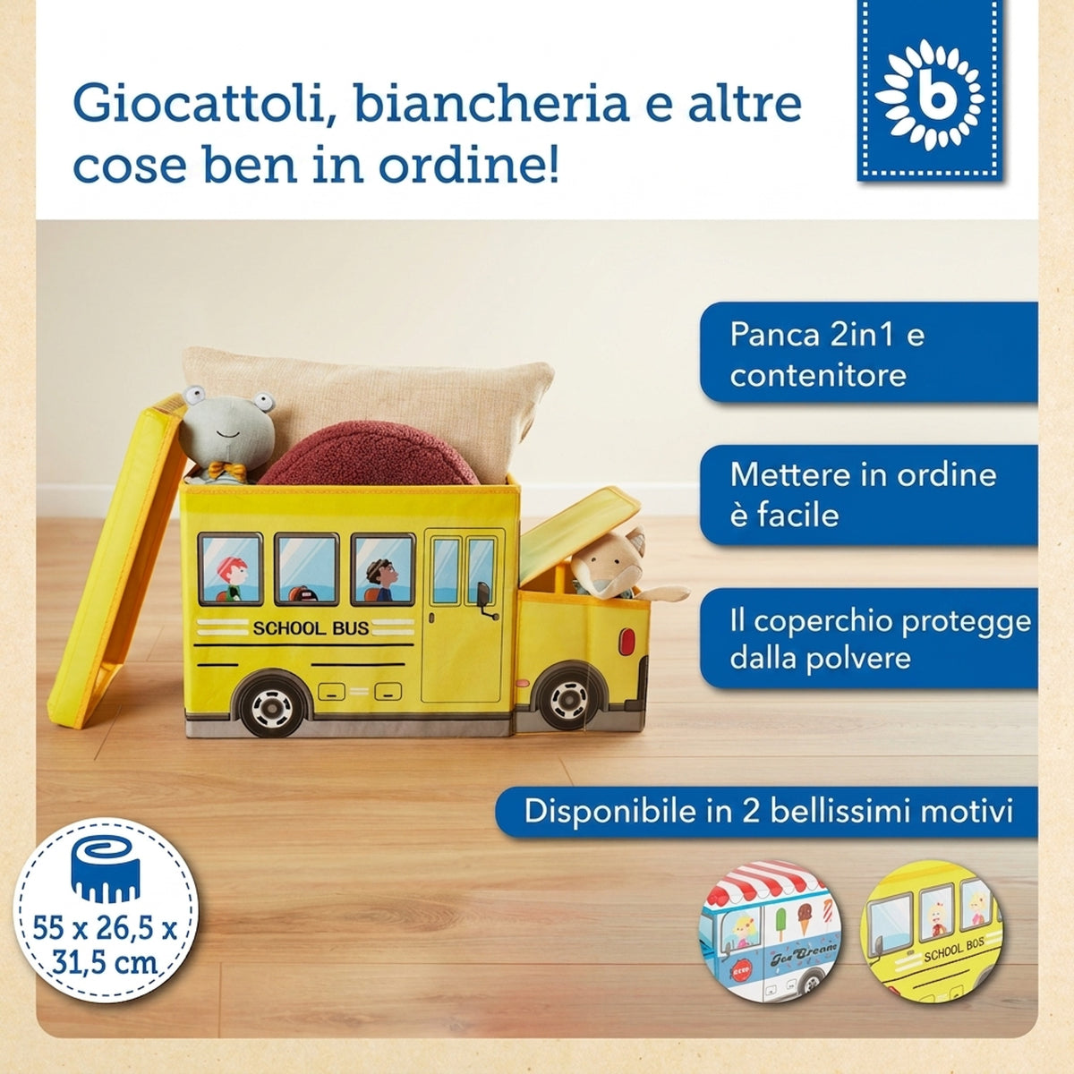 2in1 Staubox & Sitzbank Schulbus - IT Infographic