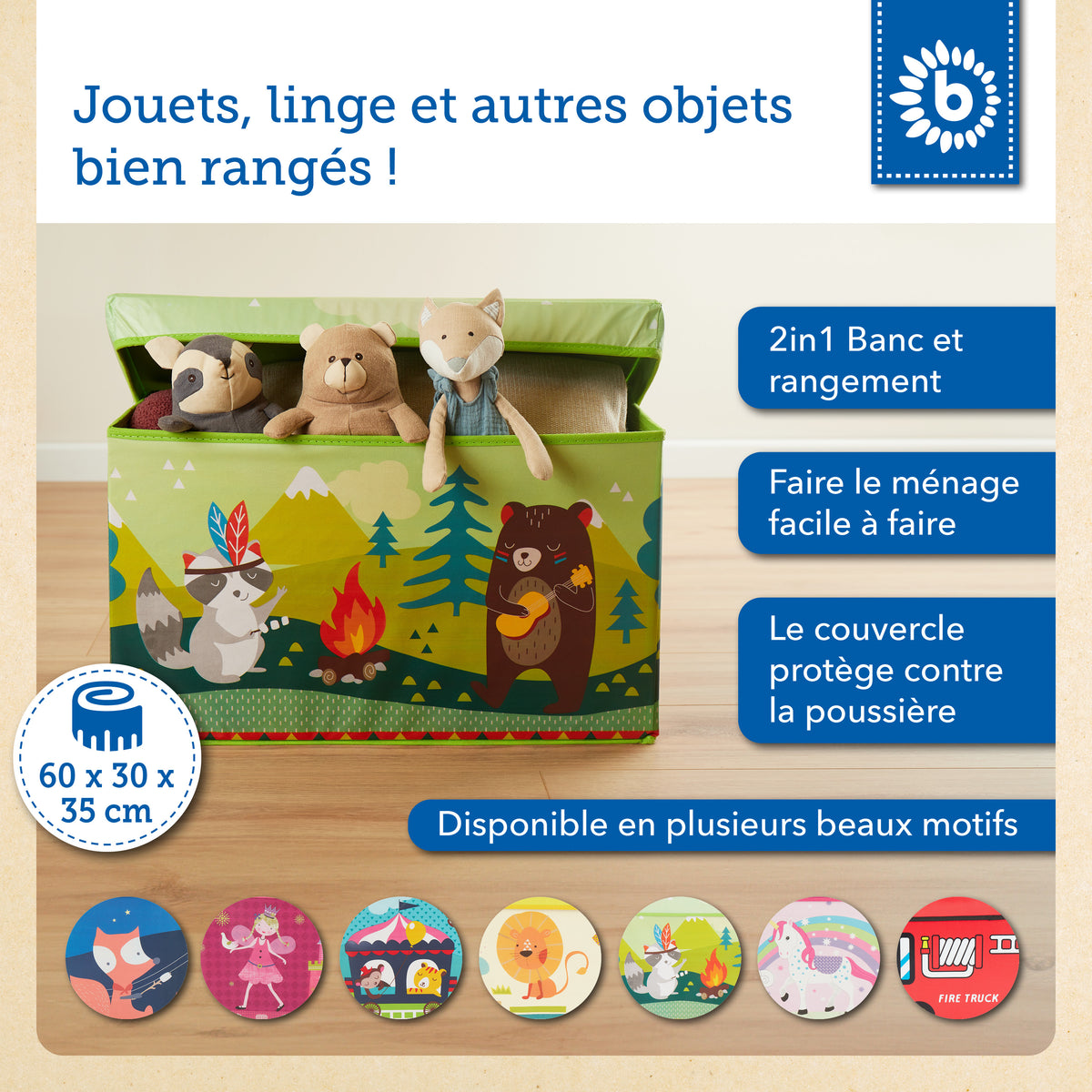 2in1 Staubox & Sitzbank Waldtiere - FR Infographic